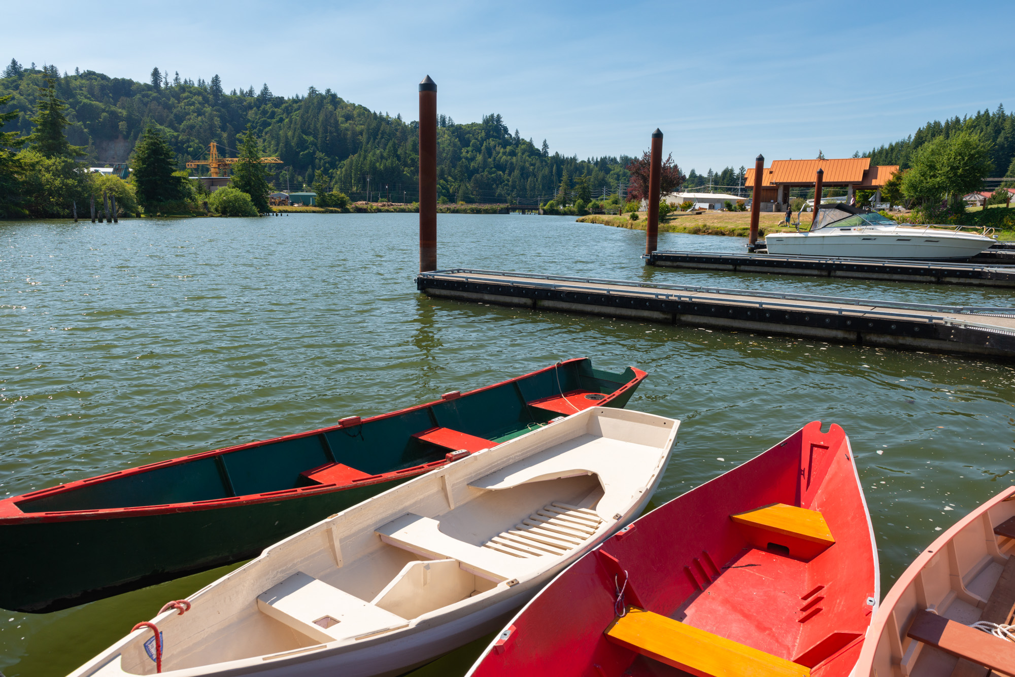 Docks along the waterfront in Toledo, Oregon